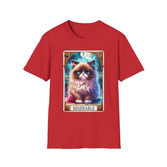 white t-shirt with bold grumpy cat tarot graphic for cat lovers