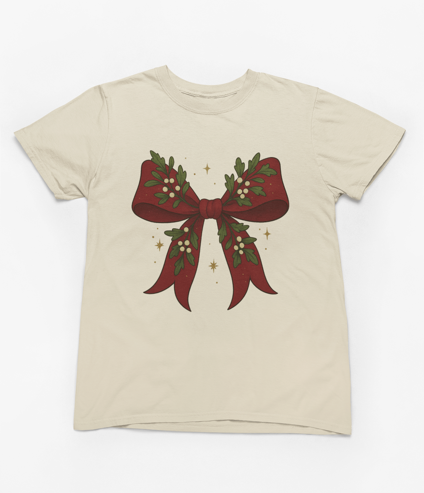 Mistletoe Coquette Bow Christmas Sweatshirt – Vintage Red Festive Jumper T-Shirt / 3XL (Adult) / Beige gift_idea unique_gift personalised_gift