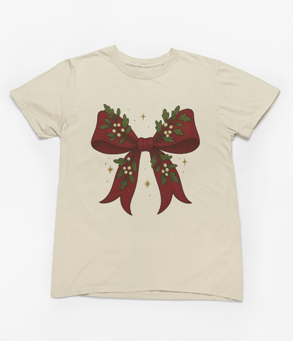 Mistletoe Coquette Bow Christmas Sweatshirt – Vintage Red Festive Jumper T-Shirt / 3XL (Adult) / Beige gift_idea unique_gift personalised_gift