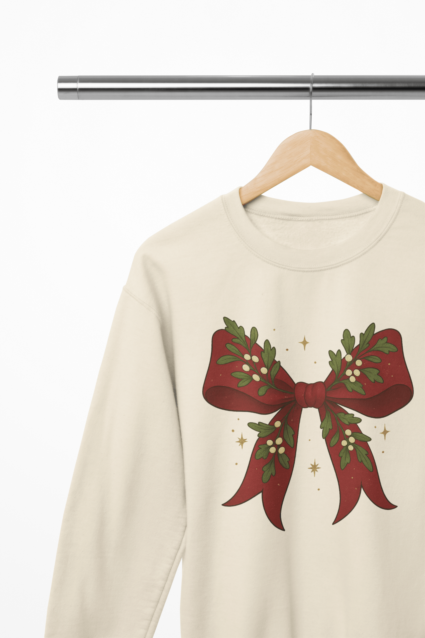 Mistletoe Coquette Bow Christmas Sweatshirt – Vintage Red Festive Jumper Sweatshirt / 3XL (Adult) / Beige gift_idea unique_gift personalised_gift