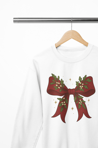 Mistletoe Coquette Bow Christmas Sweatshirt – Vintage Red Festive Jumper Sweatshirt / 3XL (Adult) / White gift_idea unique_gift personalised_gift