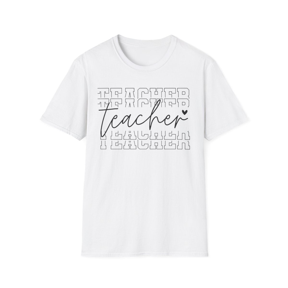 light blue t-shirt with modern teacher script typography layered design