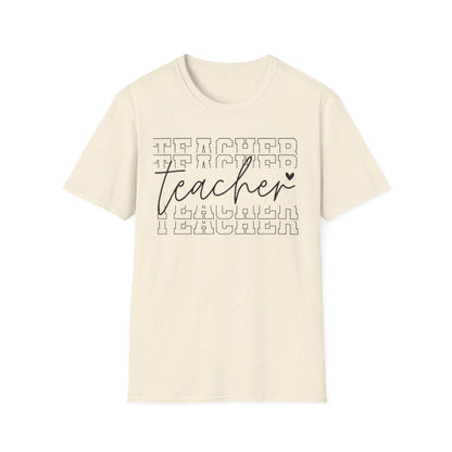 white t-shirt with modern teacher script typography graphic print