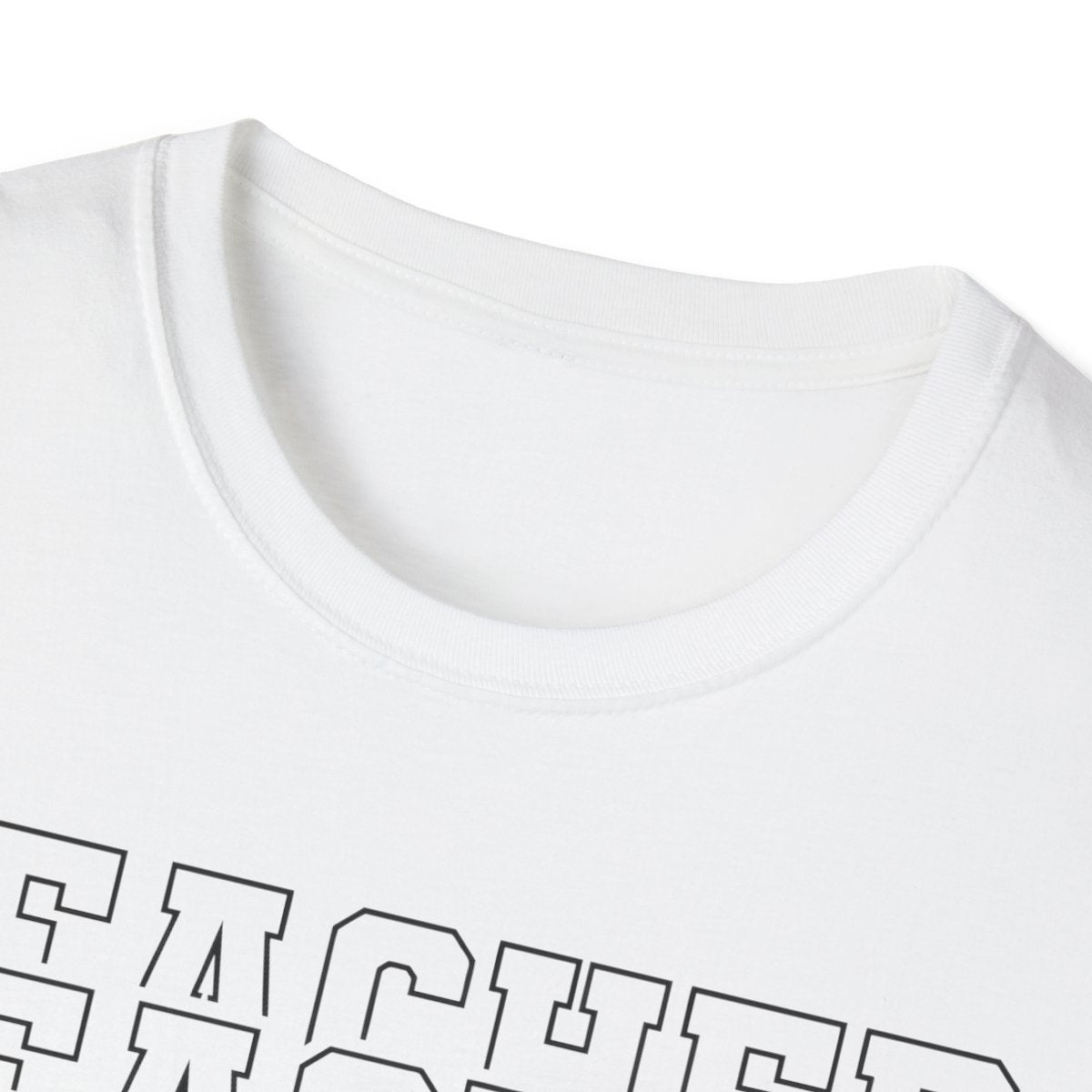 light blue t-shirt close-up of layered script typography teacher design