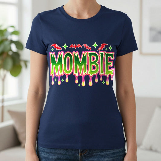 Mombie Halloween Mom T-Shirt worn, lifestyle photo