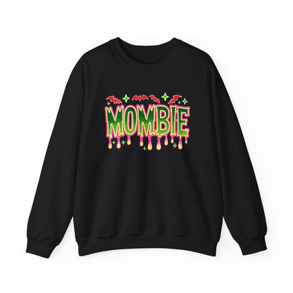 maroon sweatshirt featuring mombie dripping lettering with bat motifs