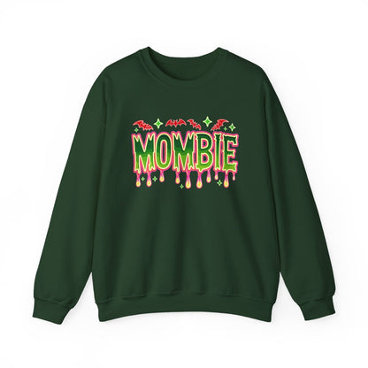 light pink sweatshirt with mombie halloween graphic for moms