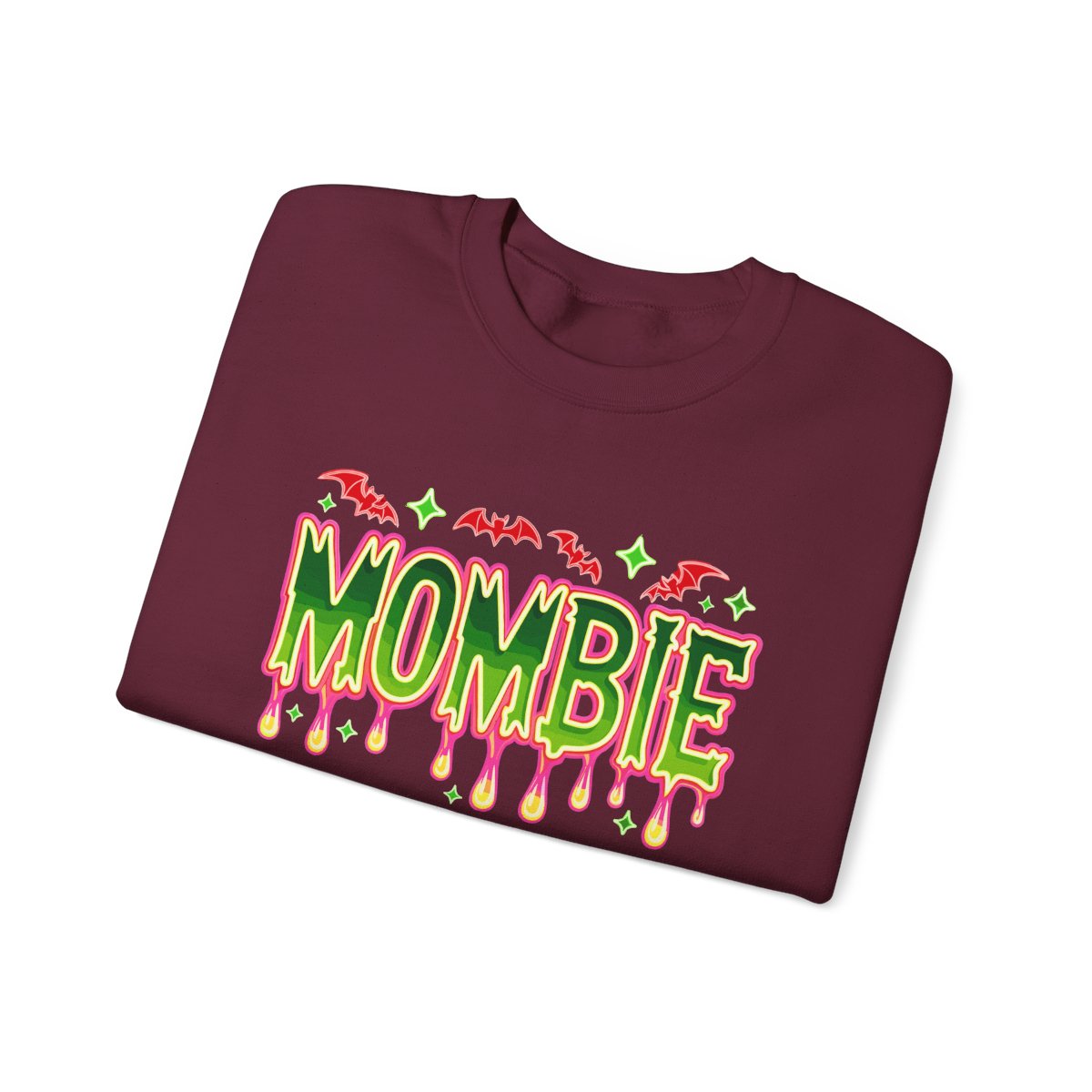 mombie halloween sweatshirt in multiple colours showing design detail and fit