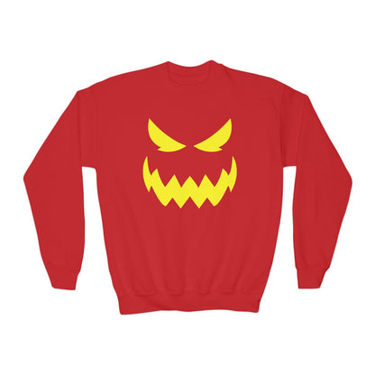 dark heather sweatshirt with monster face design for trick-or-treating