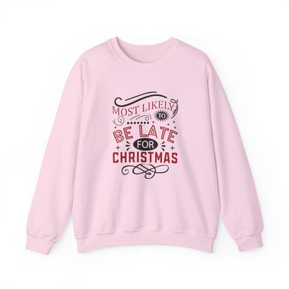 sand sweatshirt with fashionably late christmas slogan graphic