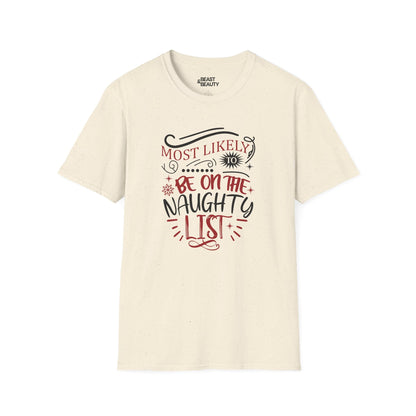 most likely to be on the naughty list christmas t-shirt natural t-shirt Christmas gift idea