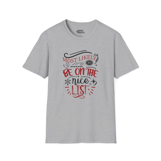 most likely to be on the nice list christmas t-shirt sport grey t-shirt Christmas gift idea