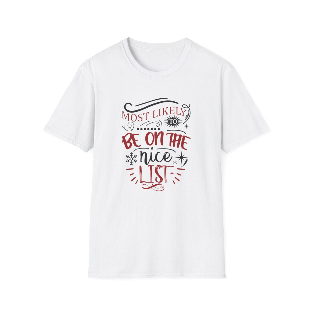 natural t-shirt featuring most likely to be on the nice list christmas design