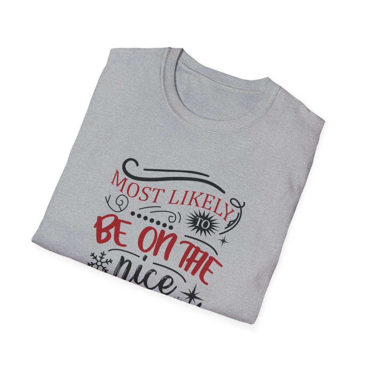multiple colour options of nice list christmas t-shirt laid flat