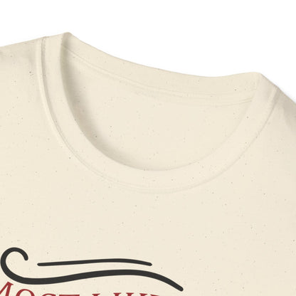 light blue tee featuring most likely to be cutest Christmas funny holiday graphic