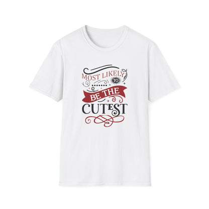 white t-shirt with confident cute Christmas holiday design for family photos