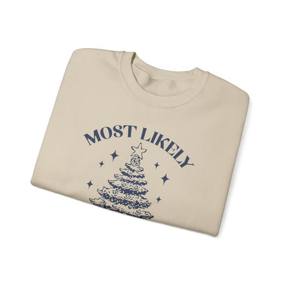 decorated christmas sweatshirt shown on model with seasonal styling