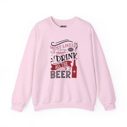 most likely to drink all the beer christmas sweatshirt light pink sweatshirt Christmas gift idea