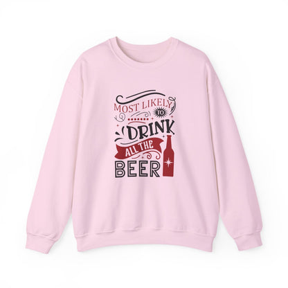 sand sweatshirt featuring humorous beer drinking christmas slogan print