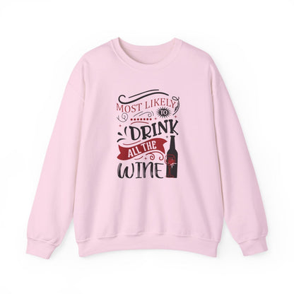 sand sweatshirt with most likely to drink all the wine christmas slogan print
