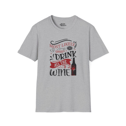 Most Likely to Drink All the Wine Christmas T-Shirt t-shirt product image 3 from Beast and Beauty