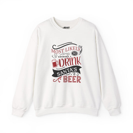 most likely to drink santa s beer christmas sweatshirt white sweatshirt Christmas gift idea