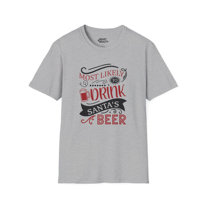 most likely to drink santa s beer christmas t-shirt sport grey t-shirt Christmas gift idea