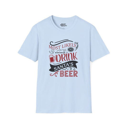 most likely to drink santa s beer christmas t-shirt light blue t-shirt Christmas gift idea