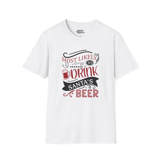 most likely to drink santa s beer christmas t-shirt white t-shirt Christmas gift idea
