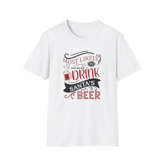 Most Likely to Drink Santa’s Beer Christmas T-Shirt - funny t-shirt by Cheeky Business