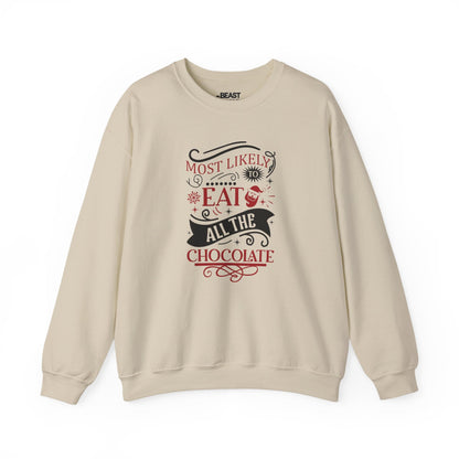 most likely to eat all the chocolate christmas sweatshirt sand sweatshirt Christmas gift idea