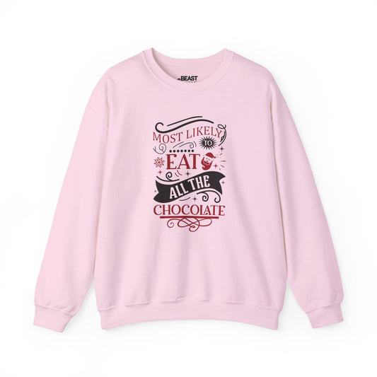 most likely to eat all the chocolate christmas sweatshirt light pink sweatshirt Christmas gift idea