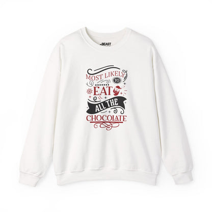most likely to eat all the chocolate christmas sweatshirt white sweatshirt Christmas gift idea