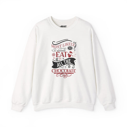 most likely to eat all the chocolate christmas sweatshirt white sweatshirt Christmas gift idea