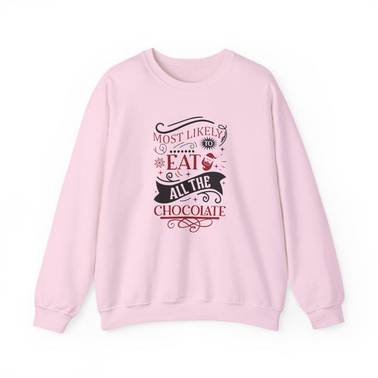 Most Likely to Eat All the Chocolate Christmas Sweatshirt - funny sweatshirt by Cheeky Business