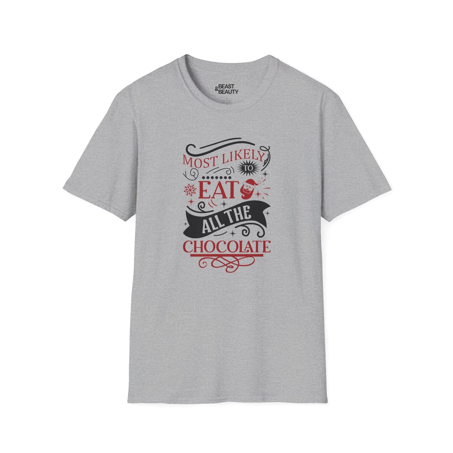 most likely to eat all the chocolate christmas t-shirt sport grey t-shirt Christmas gift idea
