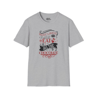 most likely to eat all the chocolate christmas t-shirt sport grey t-shirt Christmas gift idea