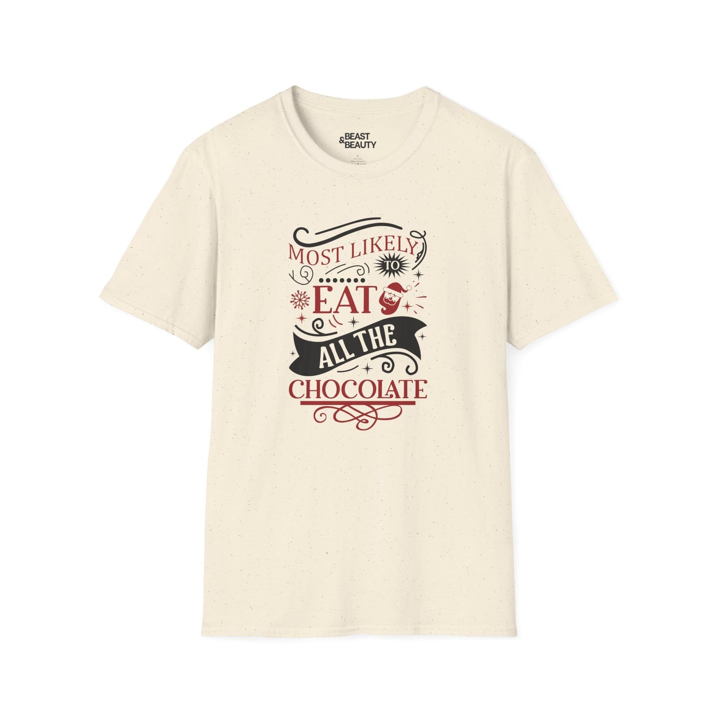 most likely to eat all the chocolate christmas t-shirt natural t-shirt Christmas gift idea