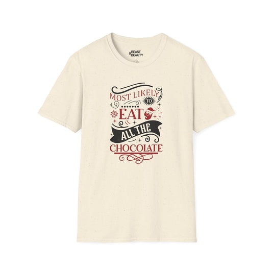 most likely to eat all the chocolate christmas t-shirt natural t-shirt Christmas gift idea