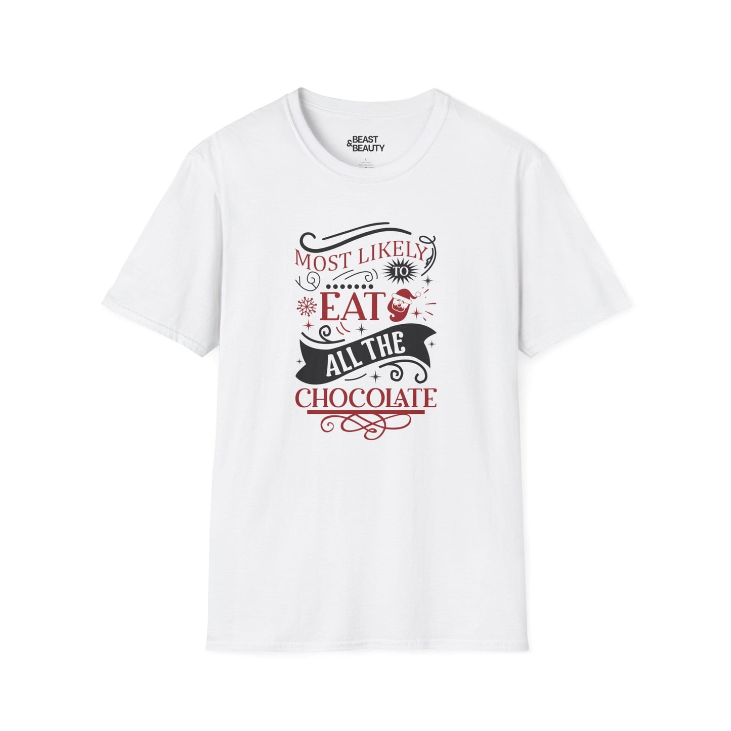 most likely to eat all the chocolate christmas t-shirt white t-shirt Christmas gift idea