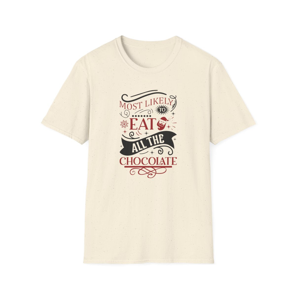 white t-shirt with funny chocolate lover Christmas graphic