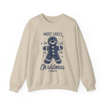 sand sweatshirt with most likely to eat all the christmas cookies humorous holiday print