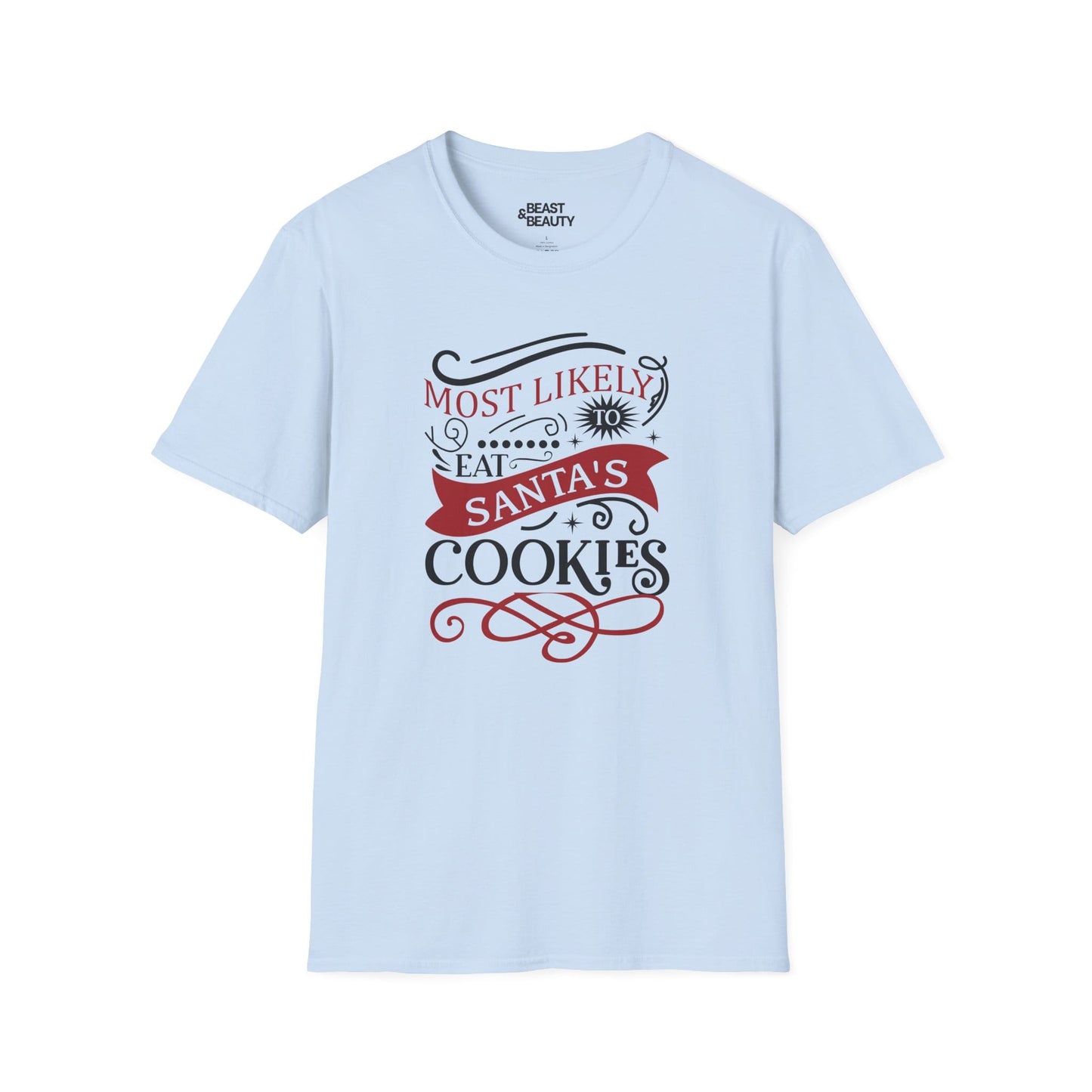 most likely to eat santa s cookies christmas t-shirt light blue t-shirt Christmas gift idea