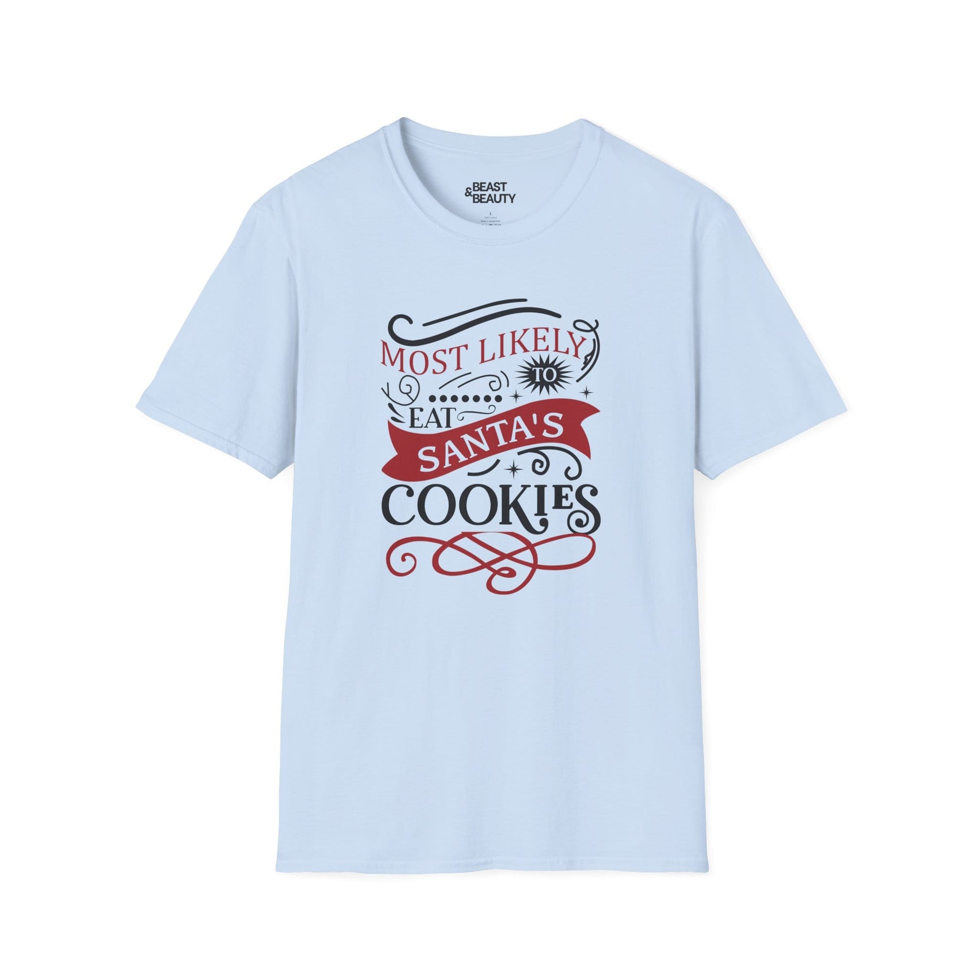 most likely to eat santa s cookies christmas t-shirt light blue t-shirt Christmas gift idea
