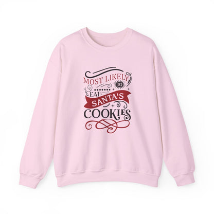sand sweatshirt with most likely to eat santa's cookies humorous holiday graphic