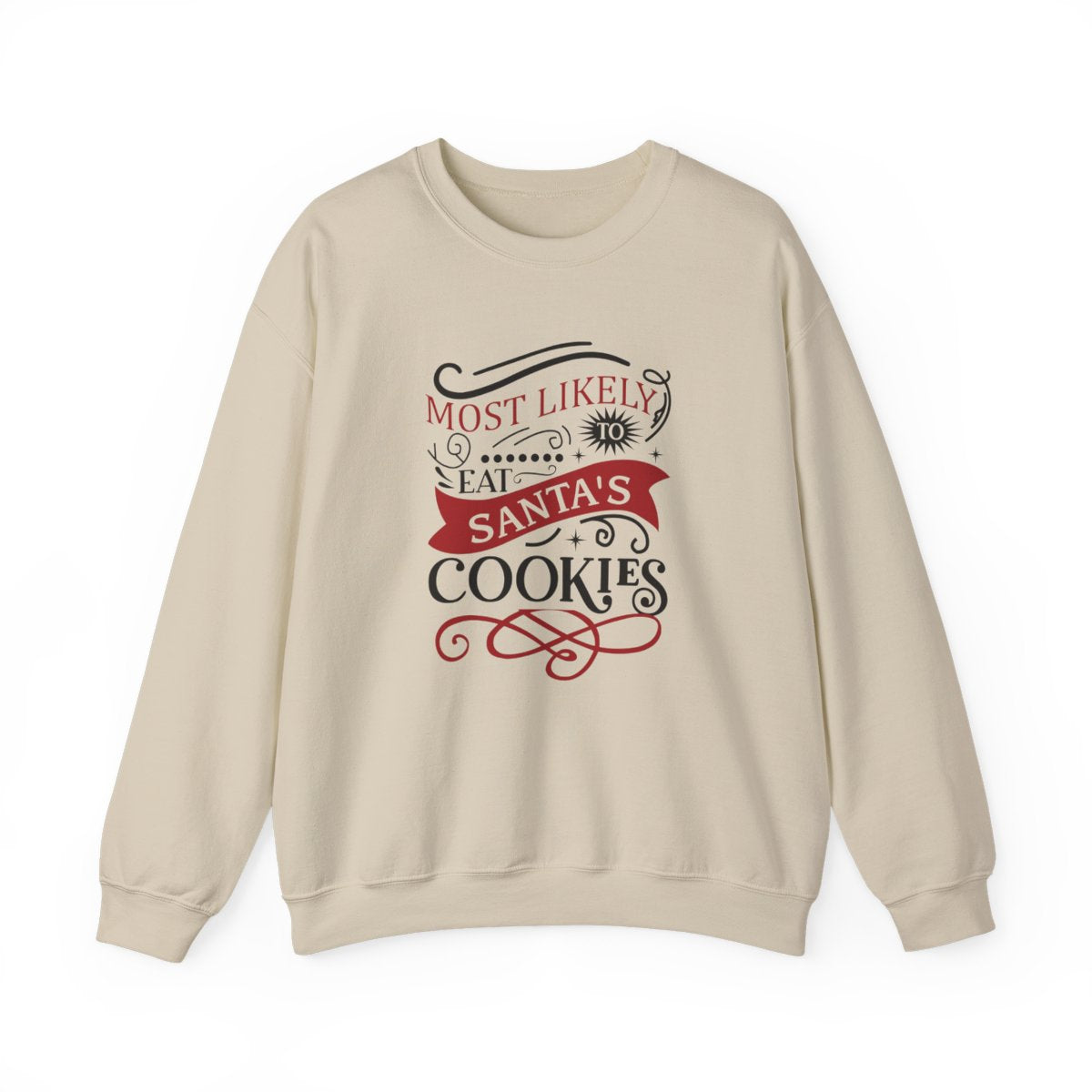 white sweatshirt with playful santa cookies design for christmas gift