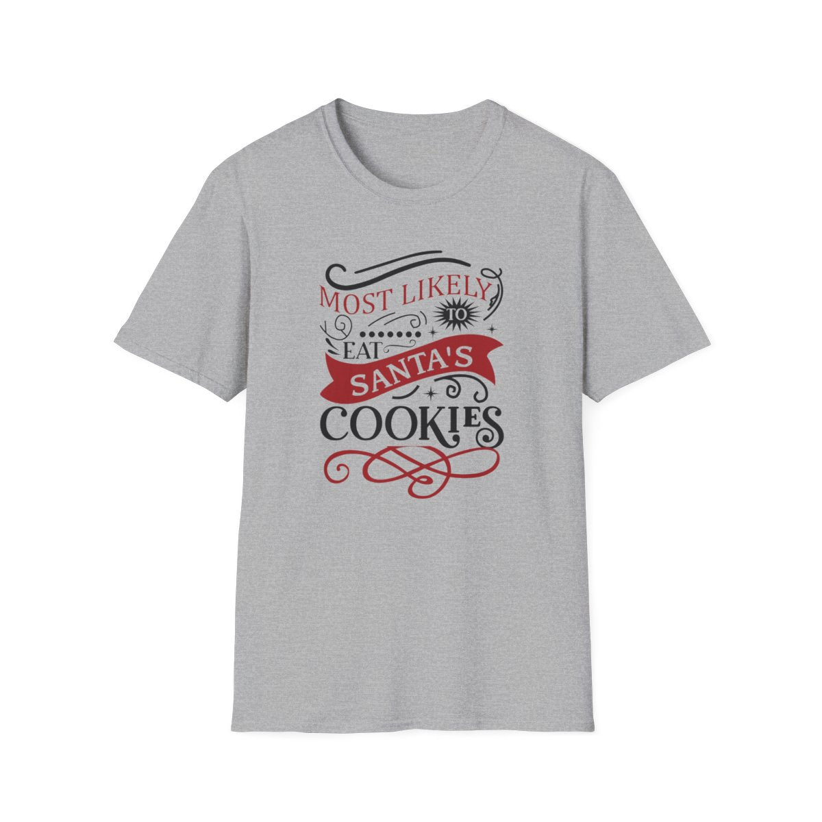 sport grey t-shirt with bold eat santa's cookies holiday humor print