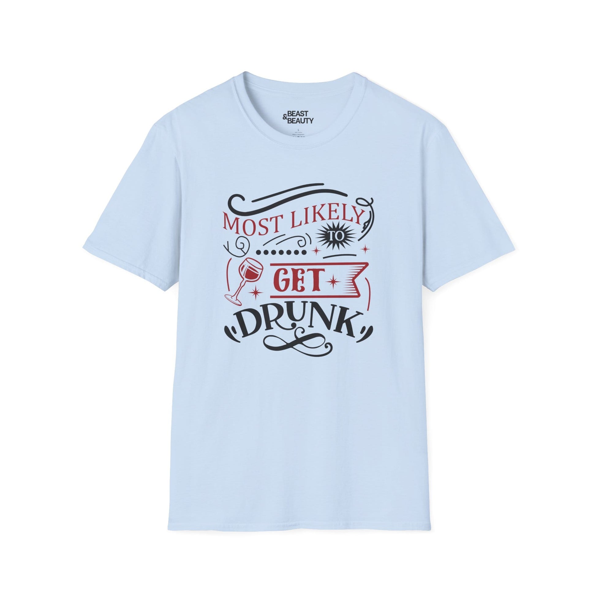 most likely to get drunk christmas t-shirt light blue t-shirt Christmas gift idea