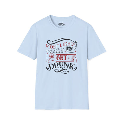 most likely to get drunk christmas t-shirt light blue t-shirt Christmas gift idea