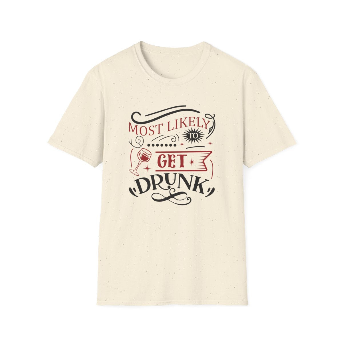 white t-shirt with most likely to get drunk funny christmas design